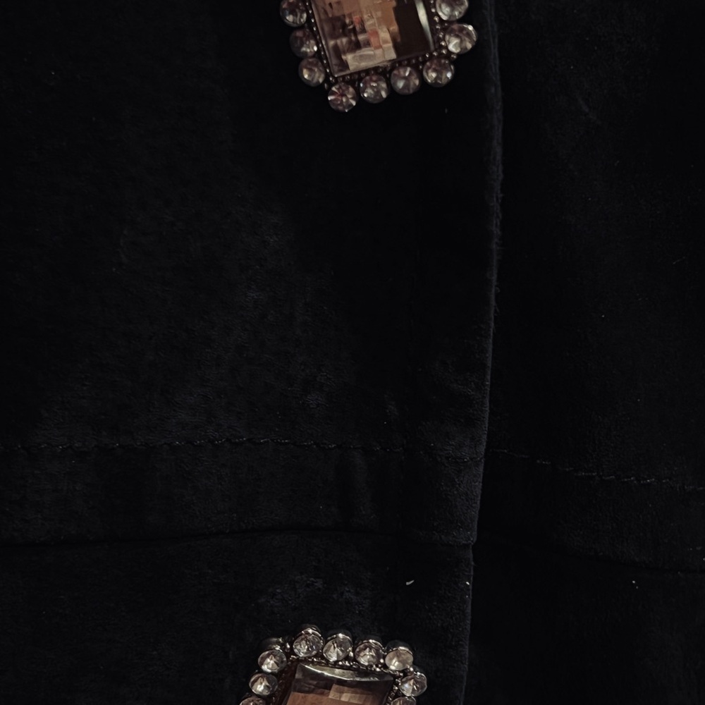 Live a Little Black Suede Leather Jacket Rhinestone Buttons Size 2X - Picture 2 of 6